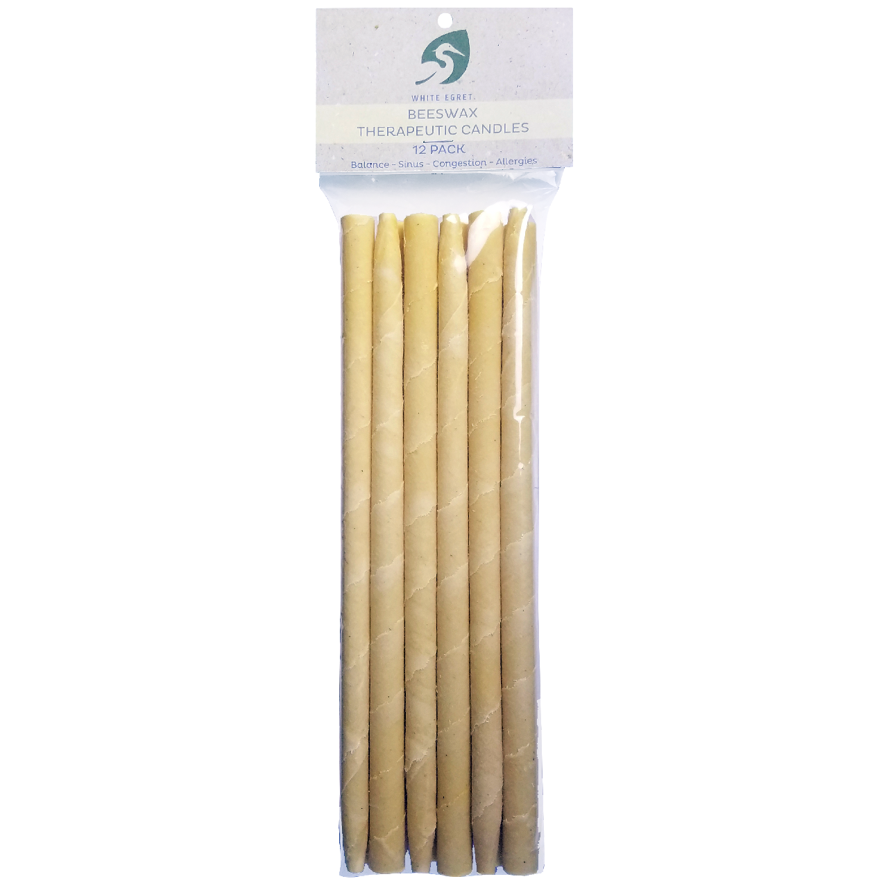 white egret all natural beeswax ear candles for ear wax removal 12 pack product image front