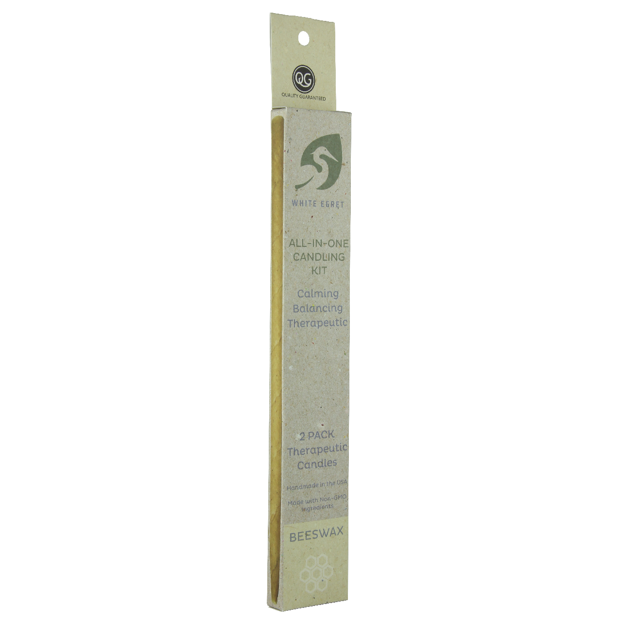 white egret natural beeswax ear candle for ear wax removal front view 2 pack