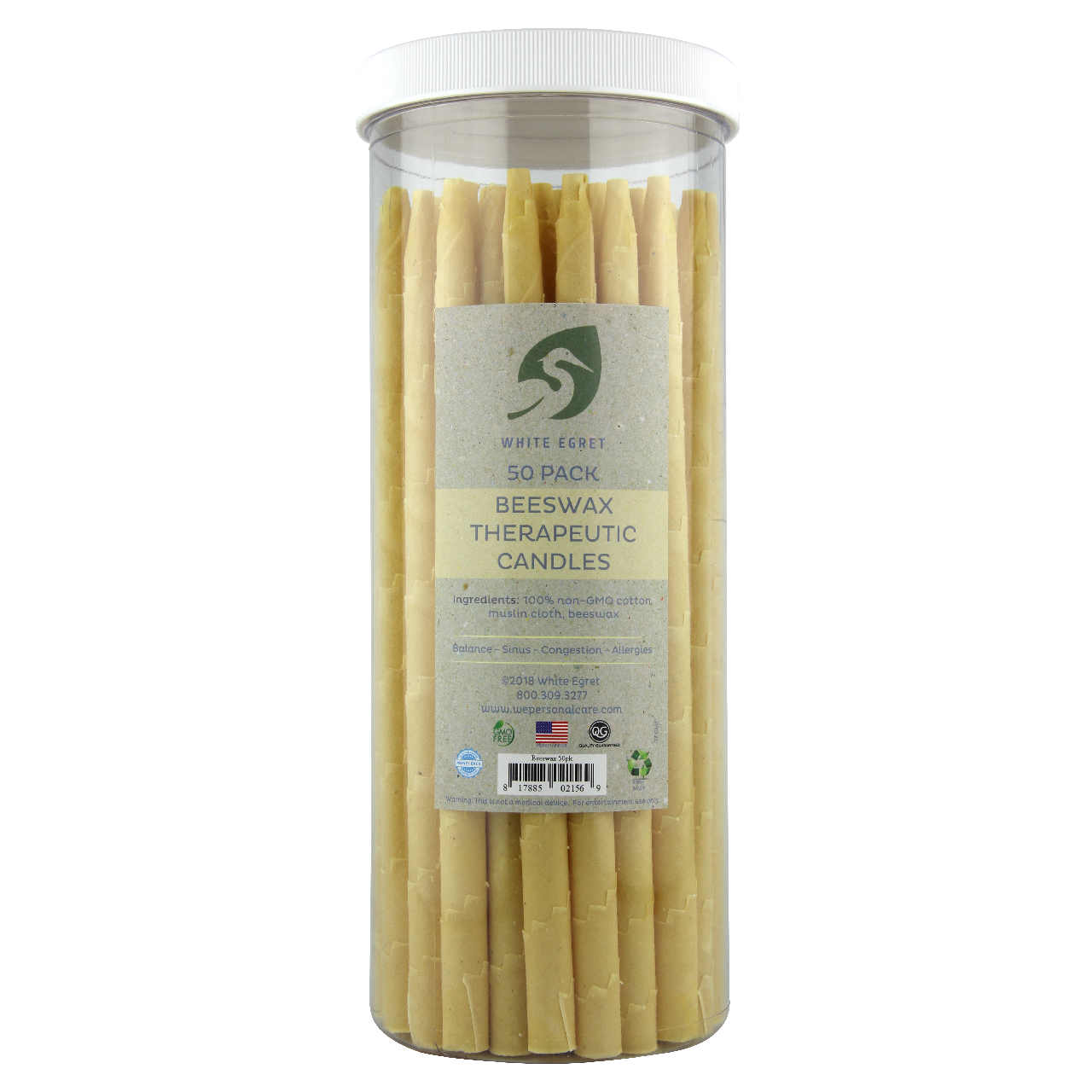 white egret all natural beeswax ear candles for ear wax removal 50 pack product image front