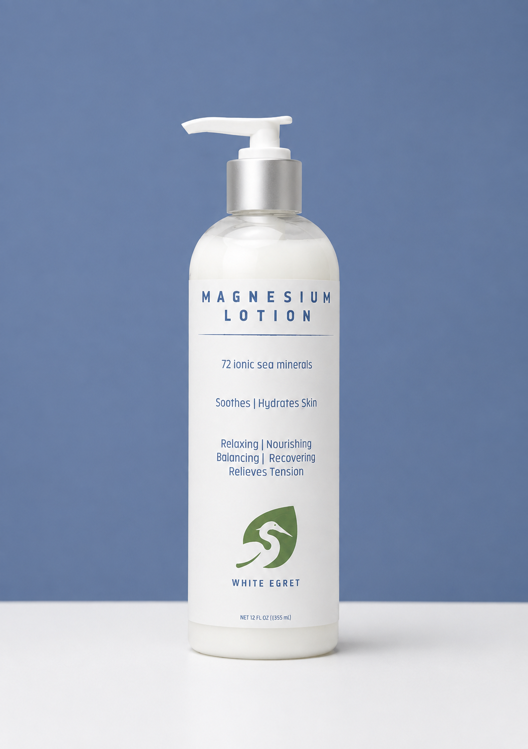 White Egret Magnesium Lotion – 72 Ionic Sea Minerals - White Egret Personal Care