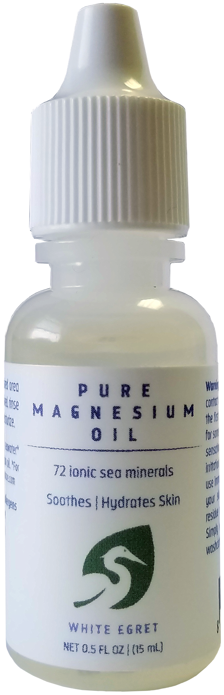 Bottle of Pure Magnesium Oil with a white cap on a white background