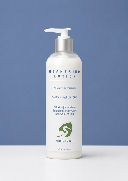 White Egret Magnesium Lotion – 72 Ionic Sea Minerals - White Egret Personal Care