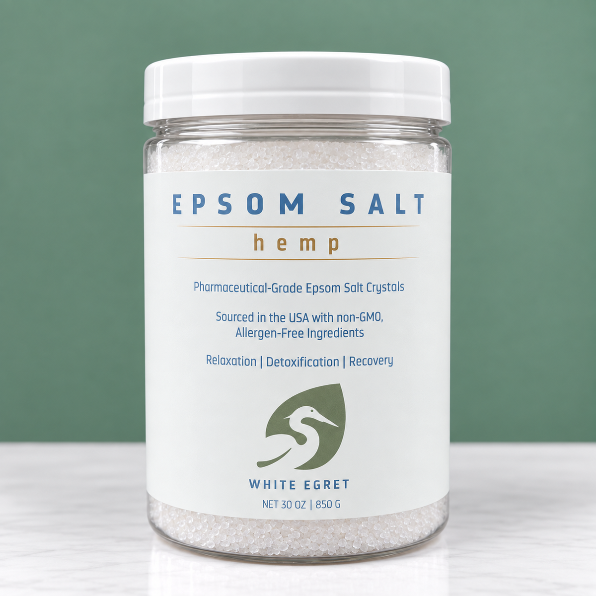 Pharmaceutical Grade Epsom Salts – Pure Bath Soak with Optional Organic Essential Oils - White Egret Personal Care