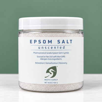Pharmaceutical Grade Epsom Salts – Pure Bath Soak with Optional Organic Essential Oils - White Egret Personal Care