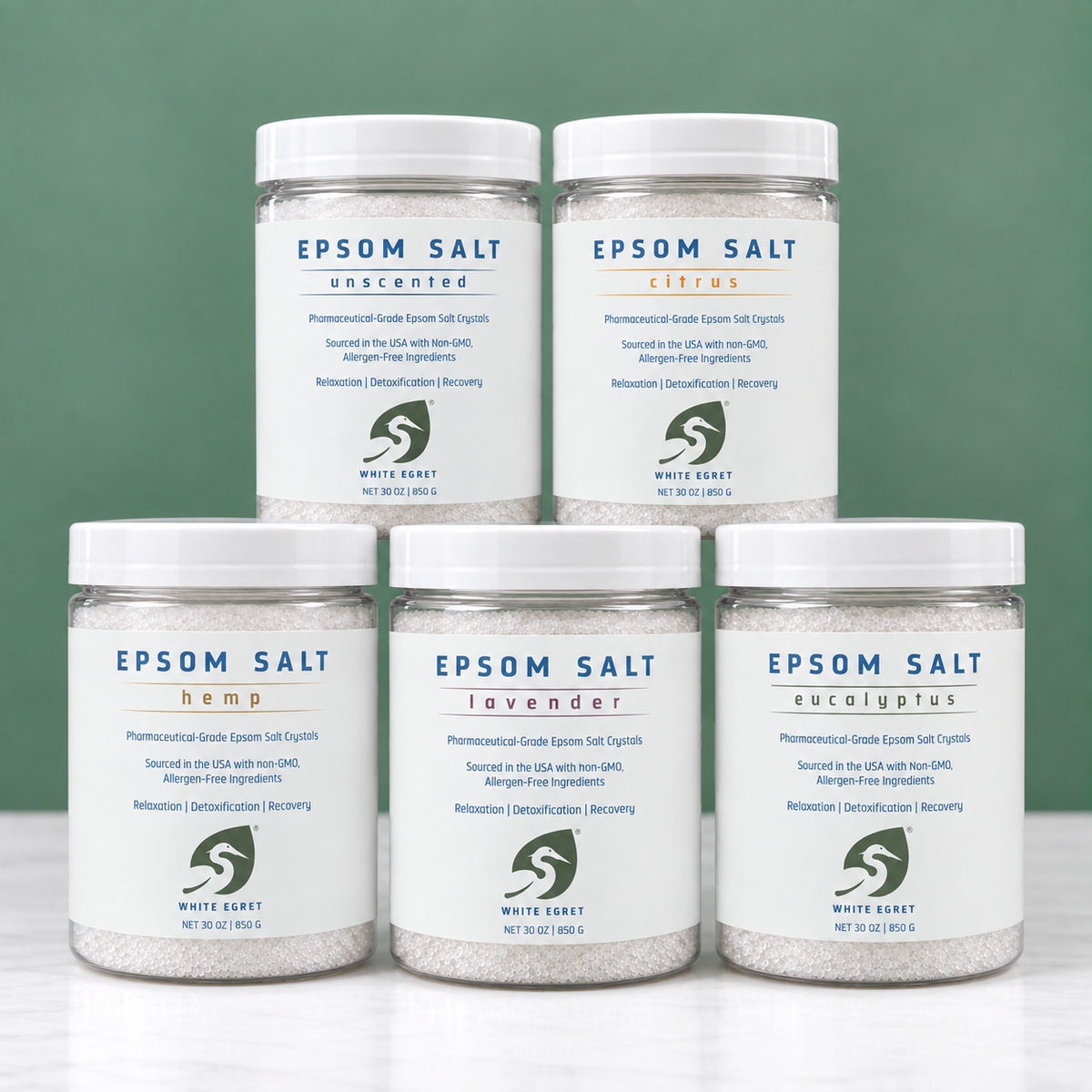 Pharmaceutical Grade Epsom Salts – Pure Bath Soak with Optional Organic Essential Oils - White Egret Personal Care