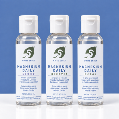Magnesium Daily Oil – 2oz Topical Spray with Essential Oils for Recovery, Sleep & Relaxation - White Egret Personal Care