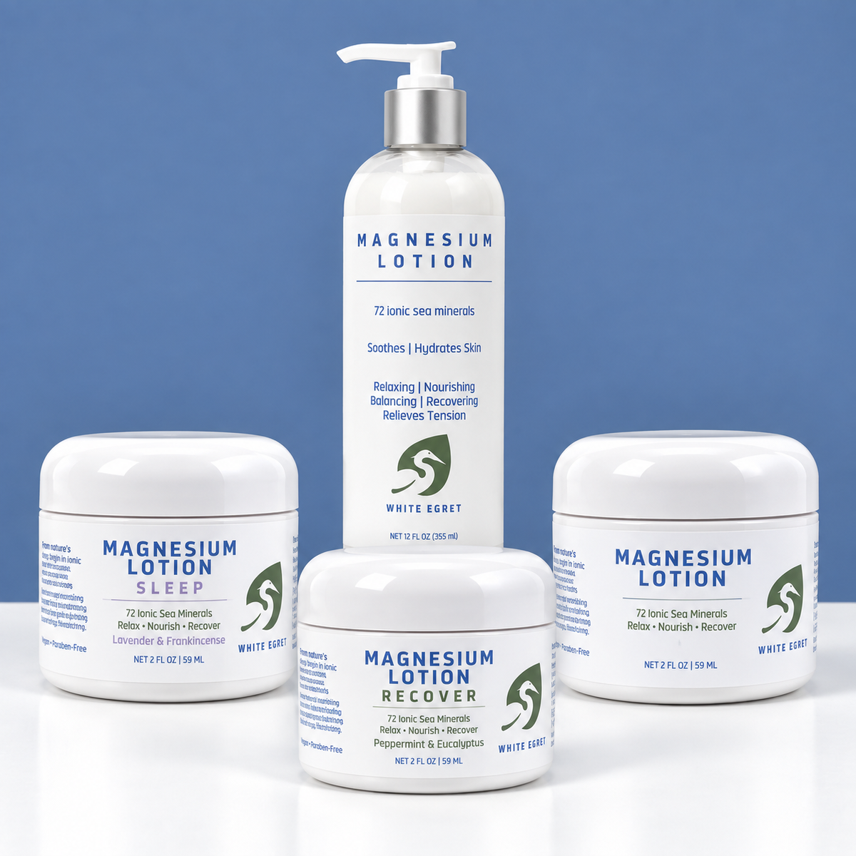 White Egret Magnesium Lotion – 72 Ionic Sea Minerals - White Egret Personal Care