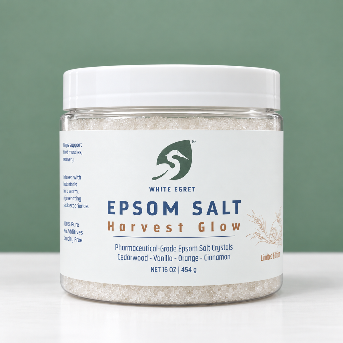 Pharmaceutical Grade Epsom Salts – Pure Bath Soak with Optional Organic Essential Oils - White Egret Personal Care