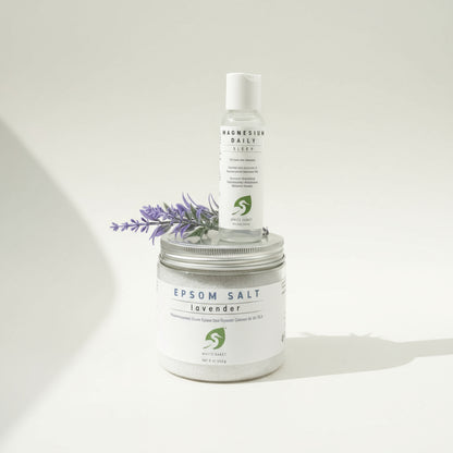 Jar of Epsom Salt and topical Magnesium Oil