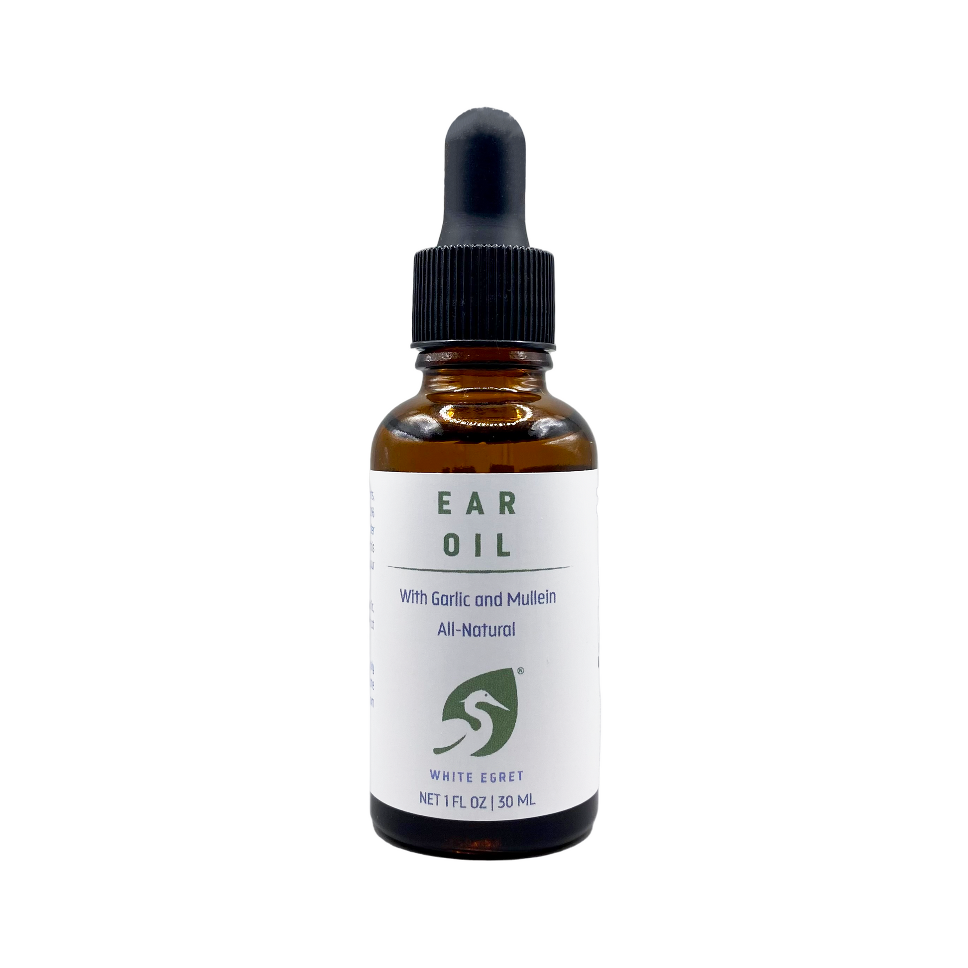 Bottle of ear oil with a dropper on a white background